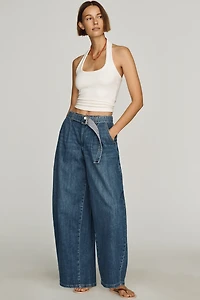 Maeve Belted High-Rise Relaxed Barrel Jeans