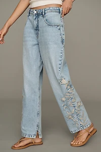 Pilcro Jules Embroidered Mid-Rise Straight-Leg Jeans