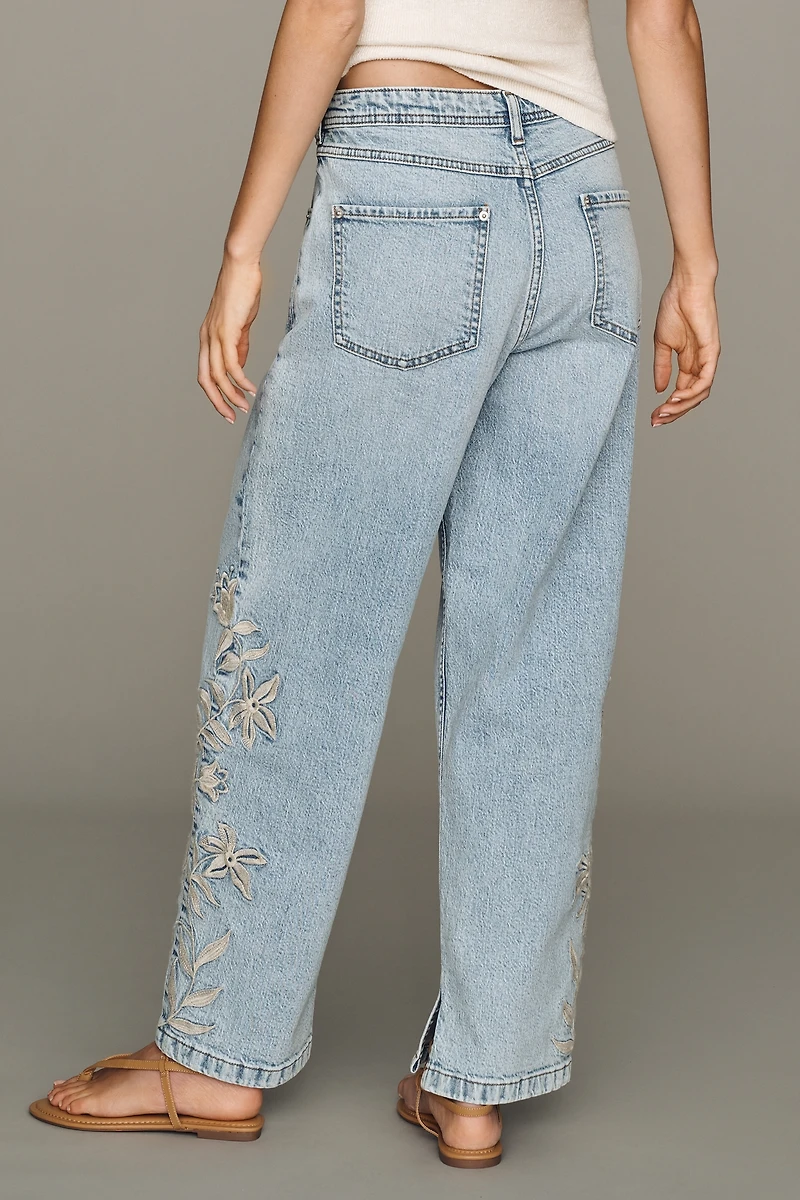 Pilcro Jules Embroidered Mid-Rise Straight-Leg Jeans