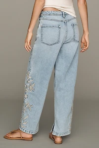 Pilcro Jules Embroidered Mid-Rise Straight-Leg Jeans