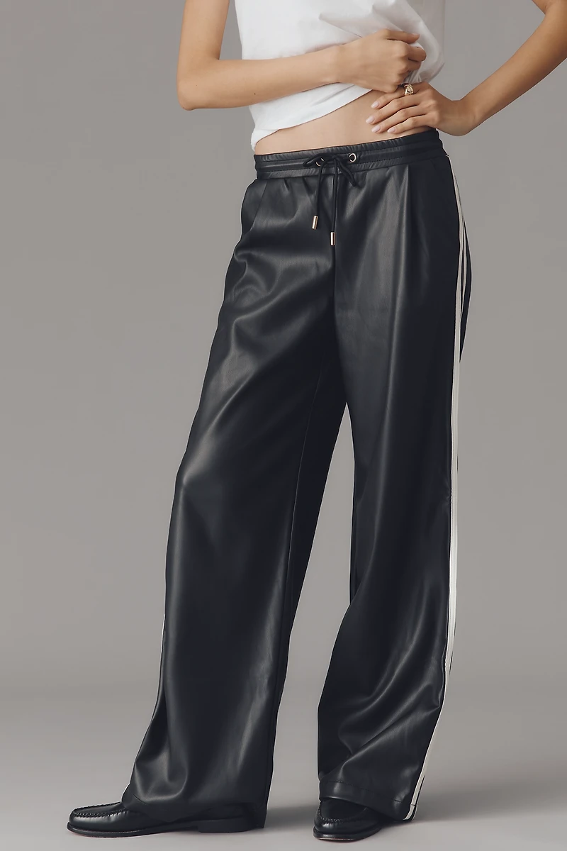 Bishop + Young Faux Leather Wide-Leg Track Pants
