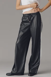 Bishop + Young Faux Leather Wide-Leg Track Pants