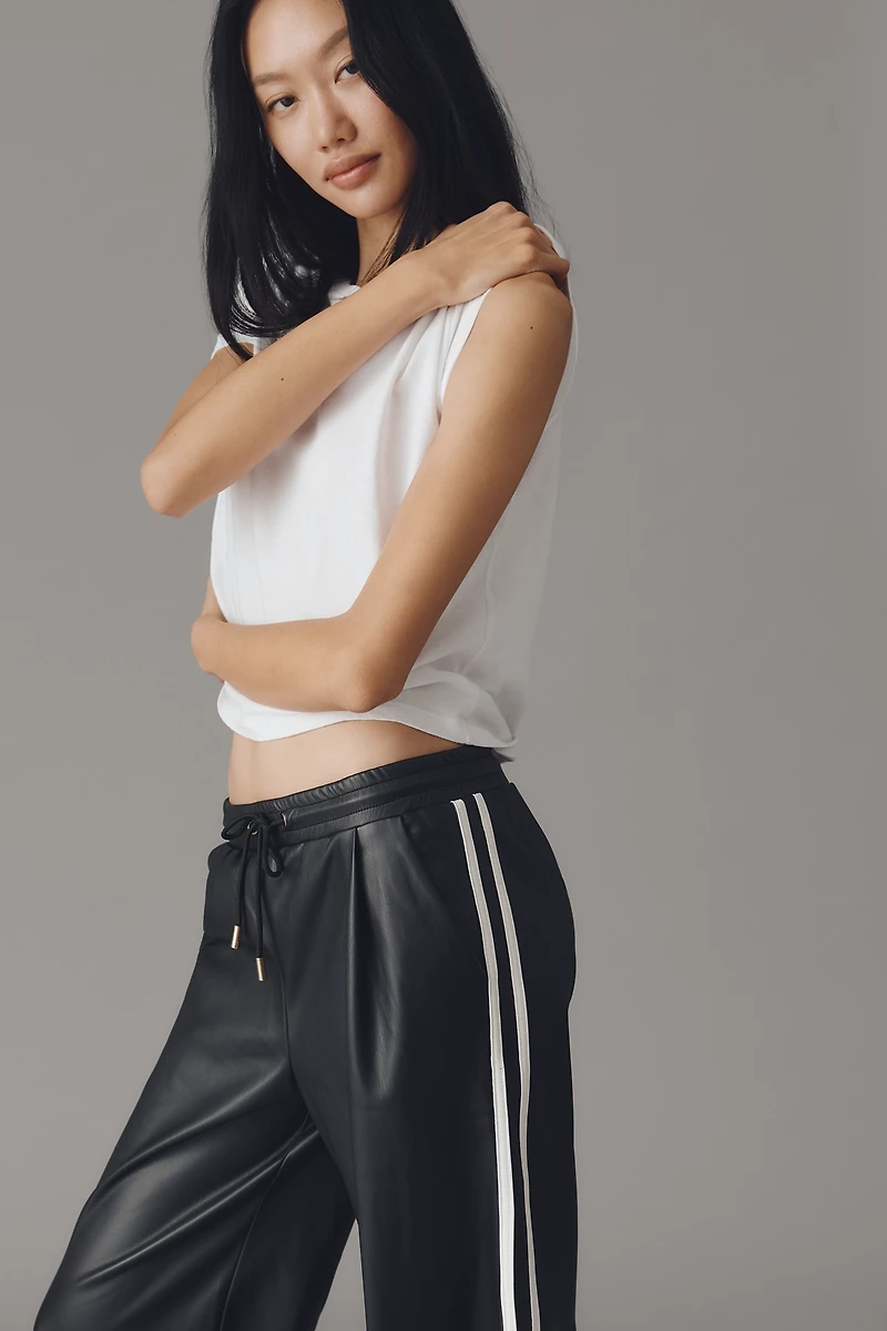 Bishop + Young Faux Leather Wide-Leg Track Pants