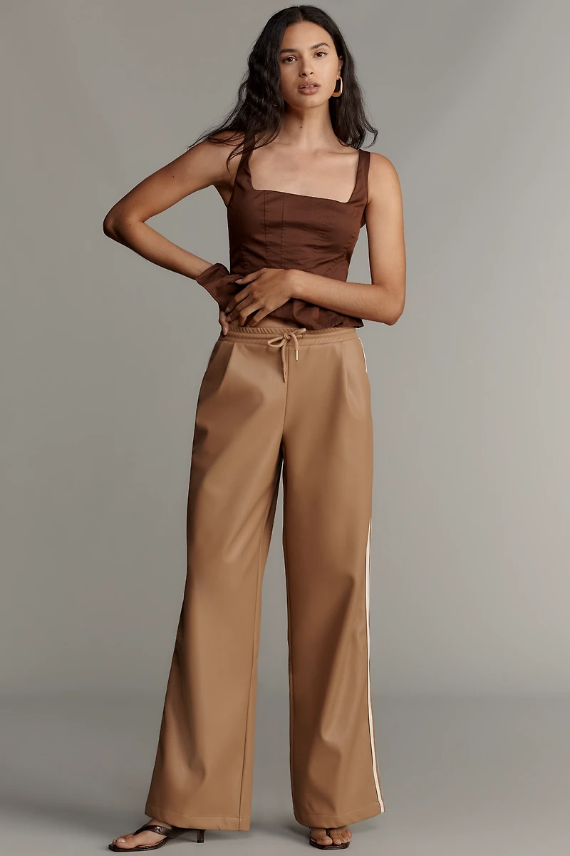 Bishop + Young Faux-Leather Wide-Leg Track Pants