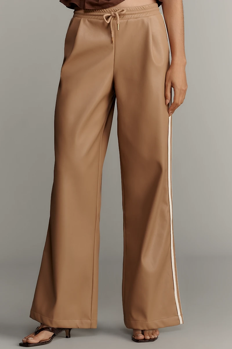 Bishop + Young Faux-Leather Wide-Leg Track Pants