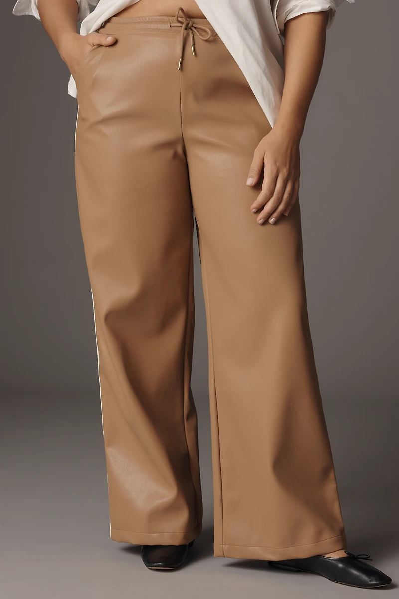 Bishop + Young Faux-Leather Wide-Leg Track Pants