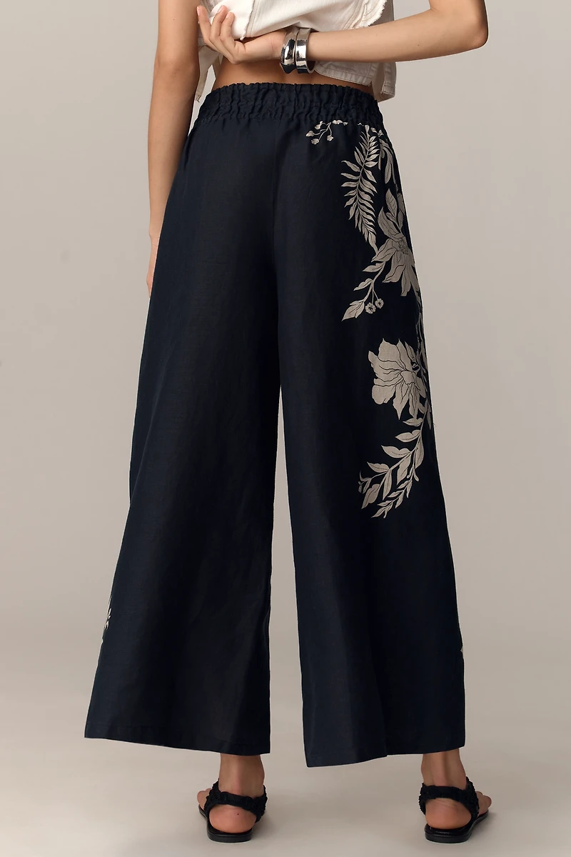The Somerset Printed-Linen Pull-On Pants