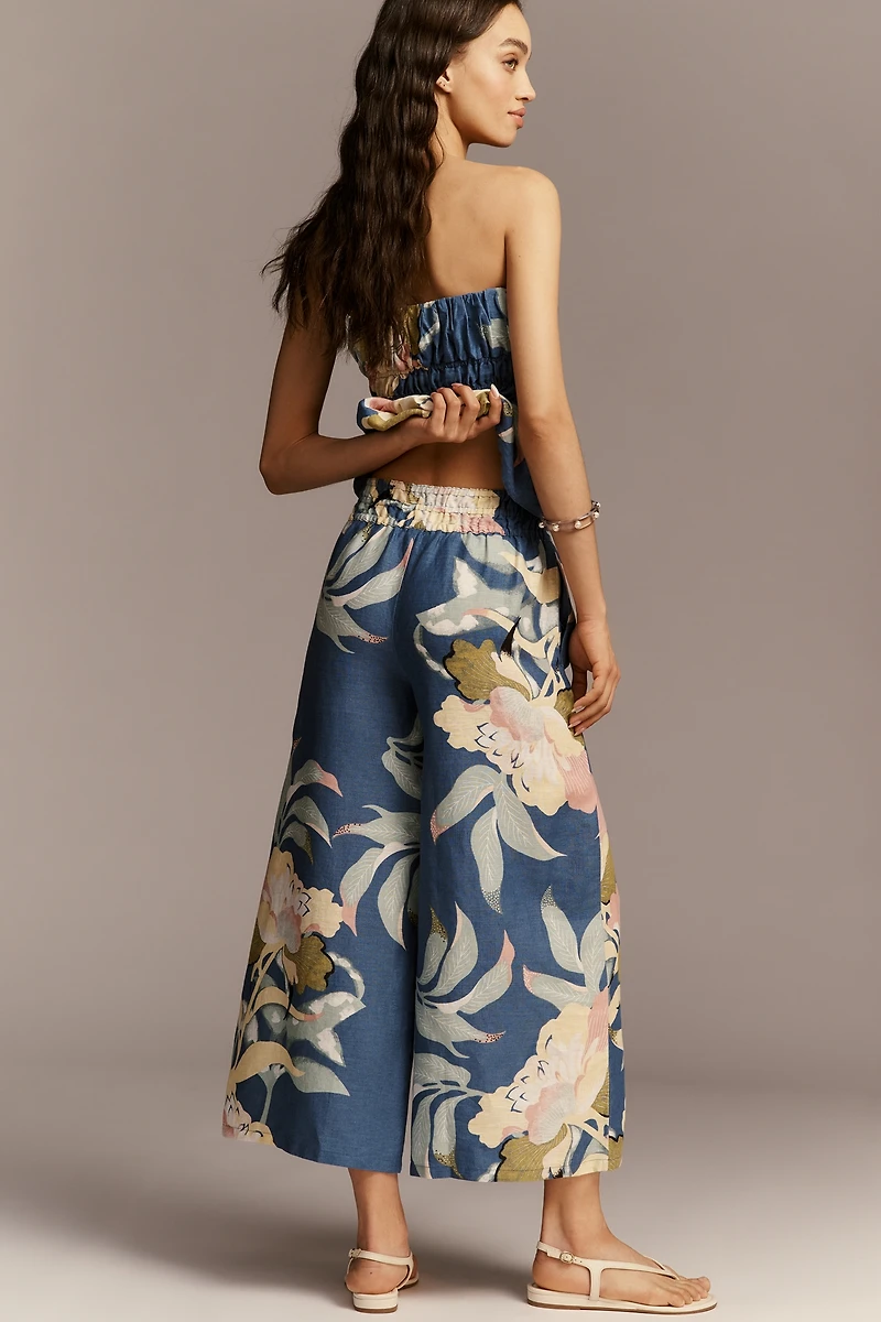 The Somerset Printed-Linen Pull-On Pants