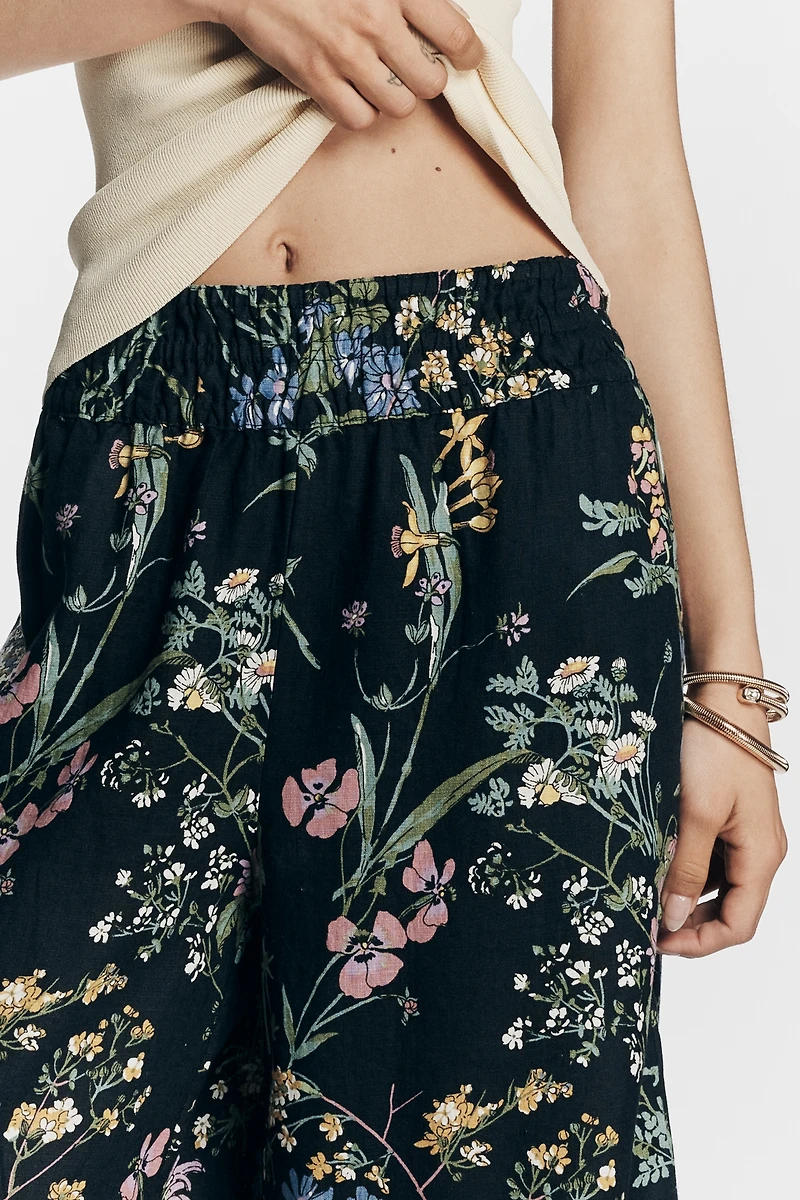 Somerset Printed-Linen Pull-On Pants