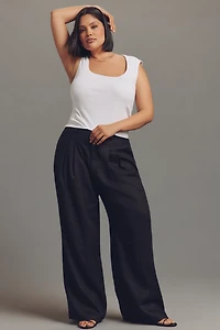 The Avery Linen Pleated Wide-Leg Trousers by Maeve