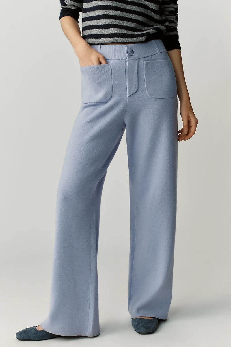 Maeve Colette Sweater Knit High-Rise Wide-Leg Full-Length Pants