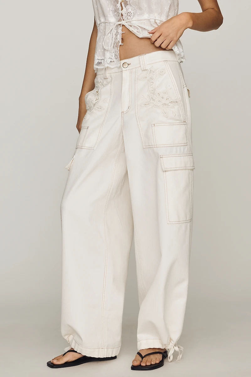 By Anthropologie 100% Cotton High Rise Lace Utility Pants