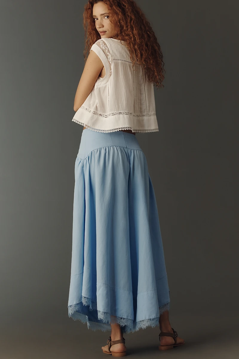 By Anthropologie Linen Blend Skirty Basque Waist Pants