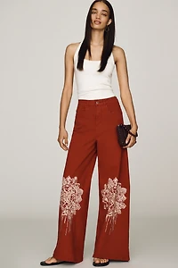 Pilcro Printed Lacework Wide-Leg Pants