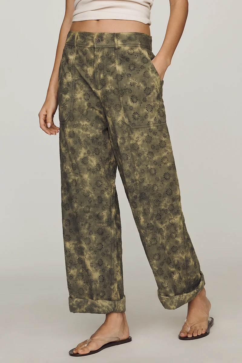 By Anthropologie Cotton Eyelet High Rise Harem Pants