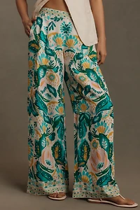 Ranna Gill Floral Wide-Leg Linen Pull-On Pants