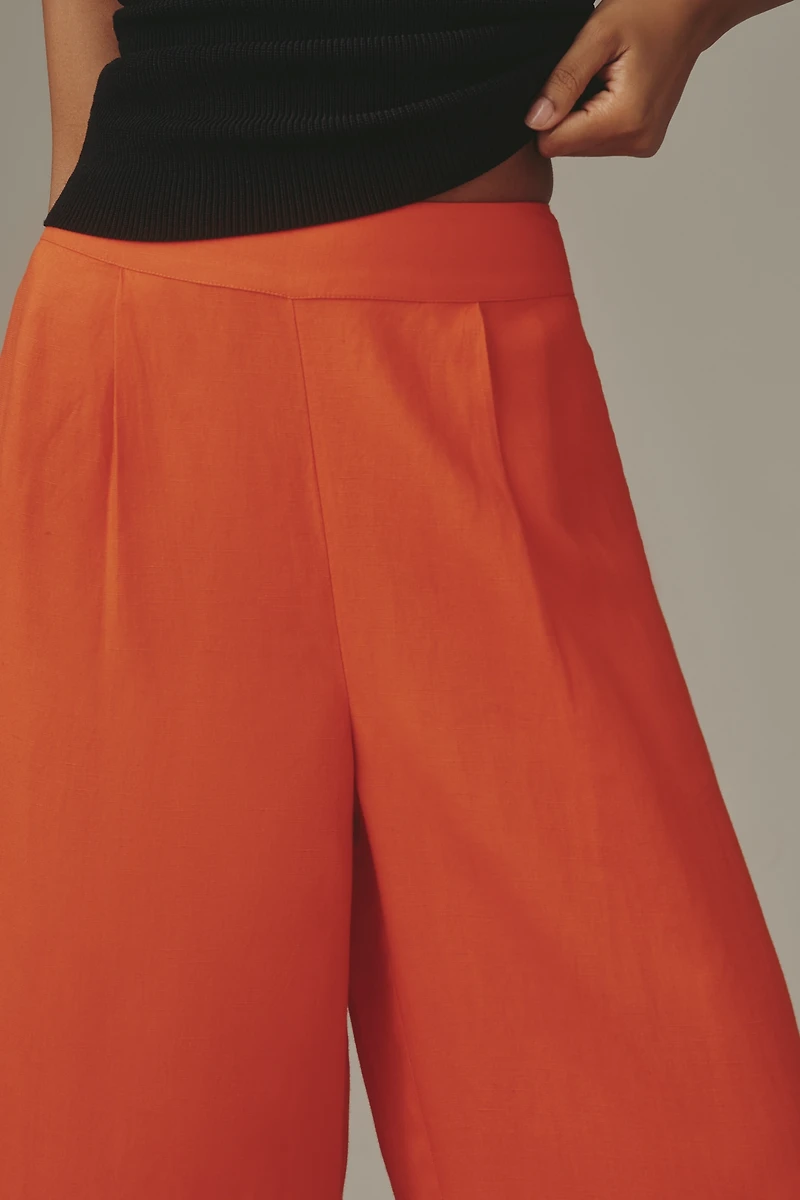 Ranna Gill Linen Blend Embroidered Wide-Leg Pants
