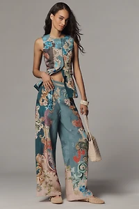 Ranna Gill Linen Blend Printed Pull-On Pants