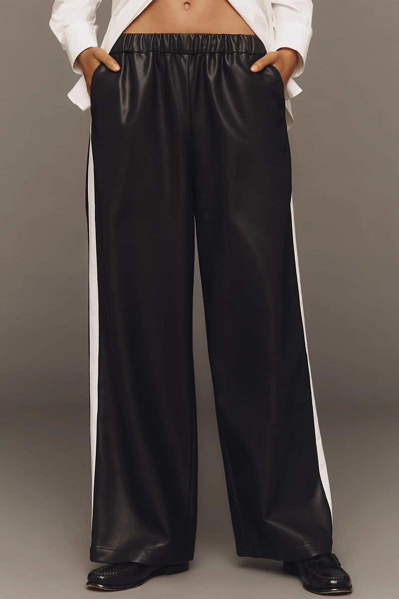 Maeve Faux-Leather Pull-On Track Pants
