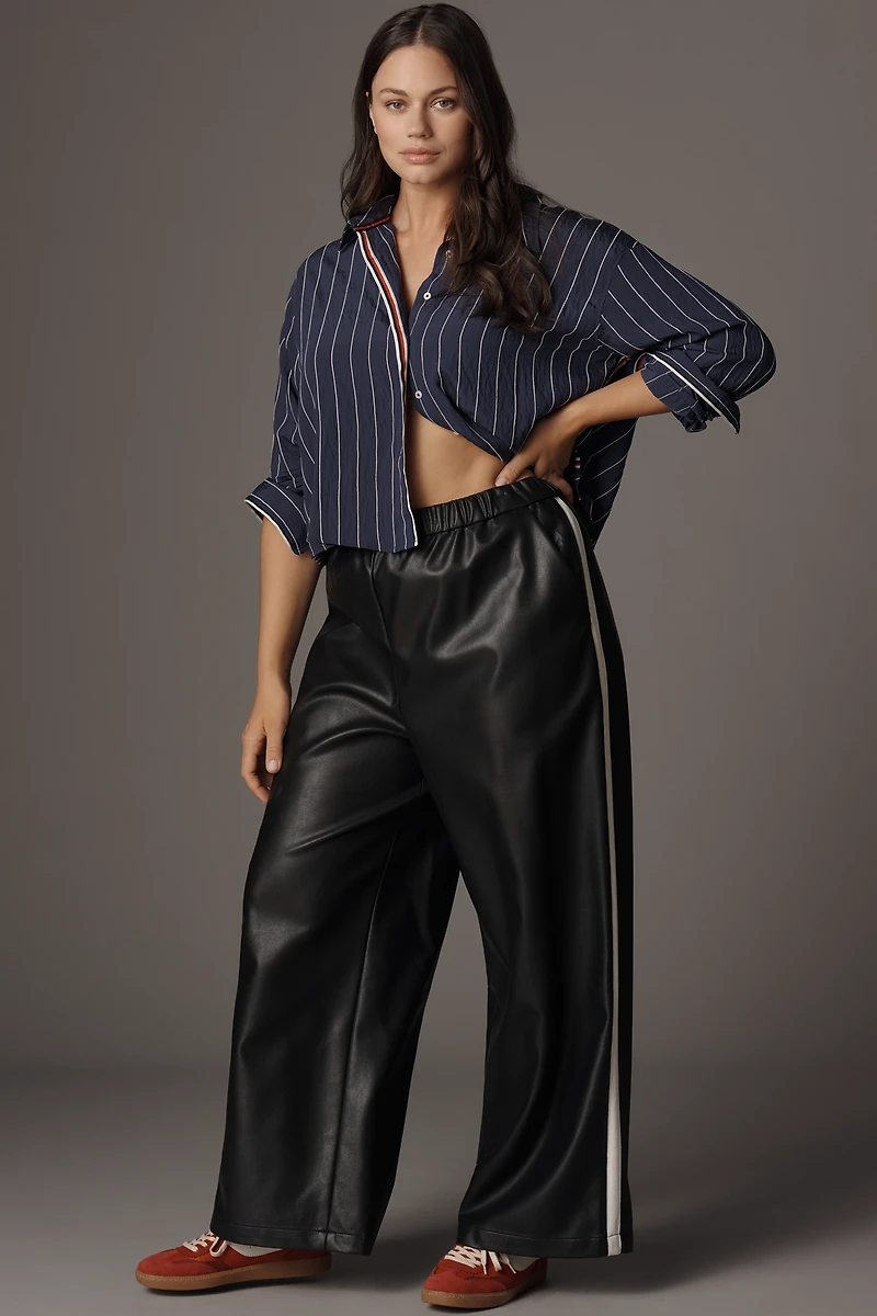Maeve Faux-Leather Pull-On Track Pants
