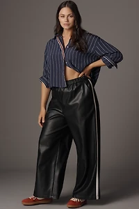 Maeve Faux-Leather Pull-On Track Pants
