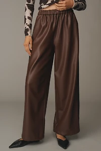 Maeve Faux Leather Pull-On Track Pants