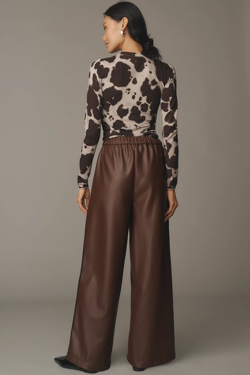 Maeve Faux Leather Pull-On Track Pants