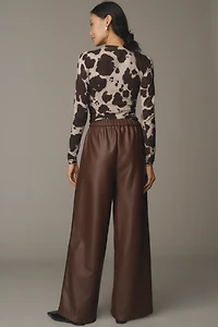 Maeve Faux Leather Pull-On Track Pants
