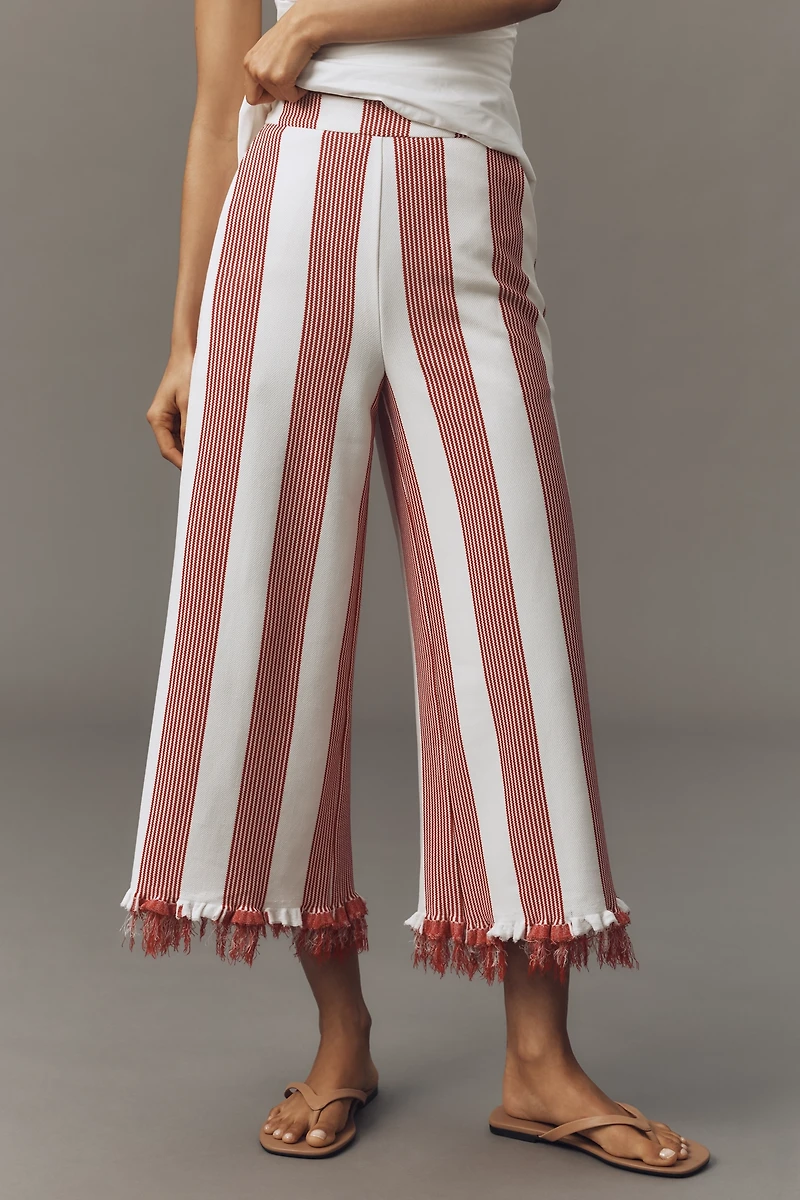 English Factory Stripe Fringe Crop Pants