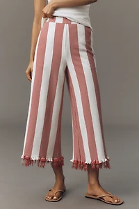 English Factory Stripe Fringe Crop Pants