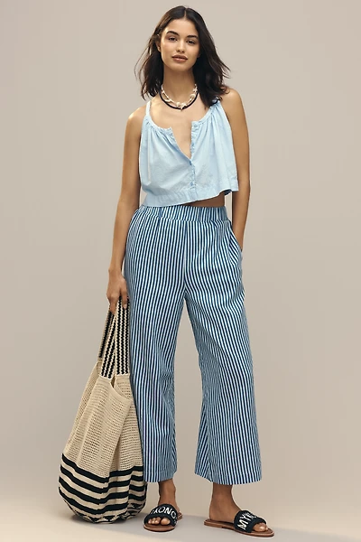 English Factory Stripe High-Rise Crop Wide-Leg Pants