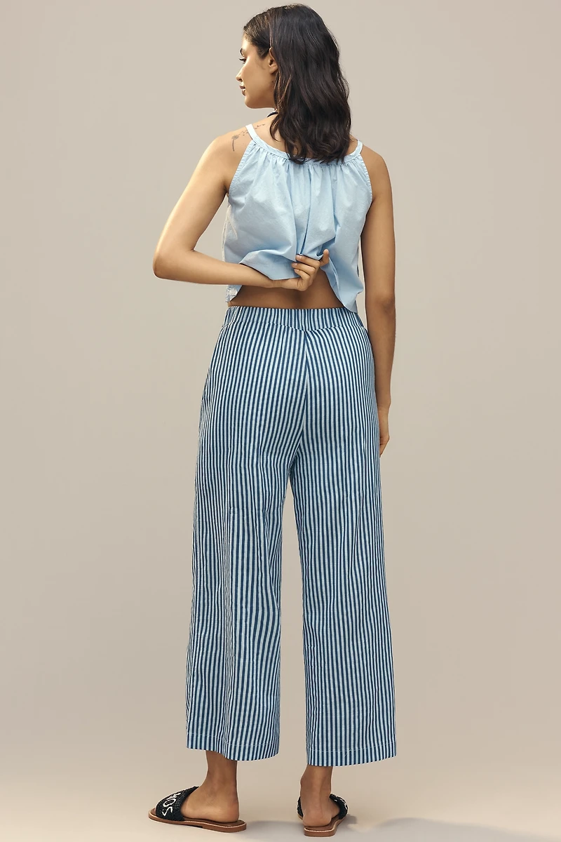English Factory Stripe High-Rise Crop Wide-Leg Pants