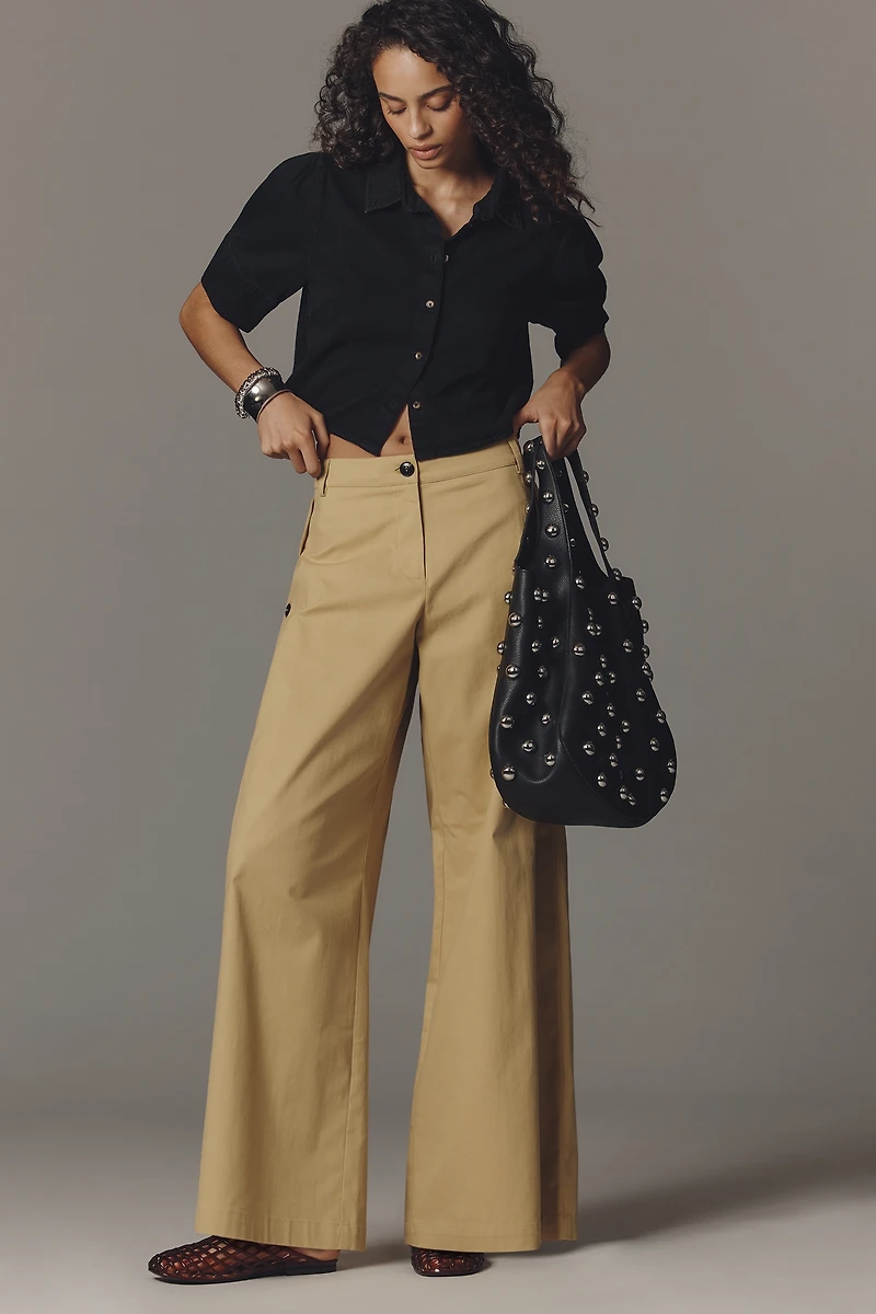 Maeve Button-Pocket Wide-Leg Pants