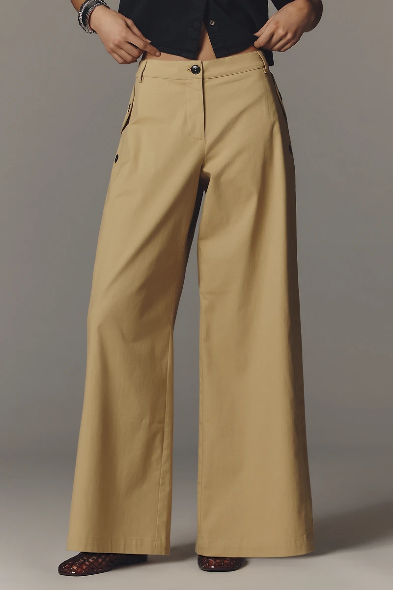 Maeve Button-Pocket Wide-Leg Pants