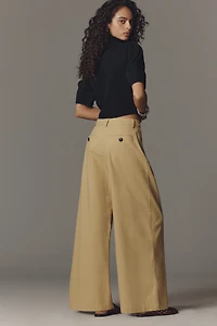 Maeve Button-Pocket Wide-Leg Pants