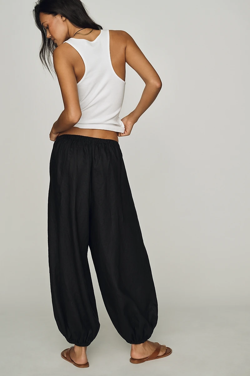 Self Contrast Linen Balloon Pants