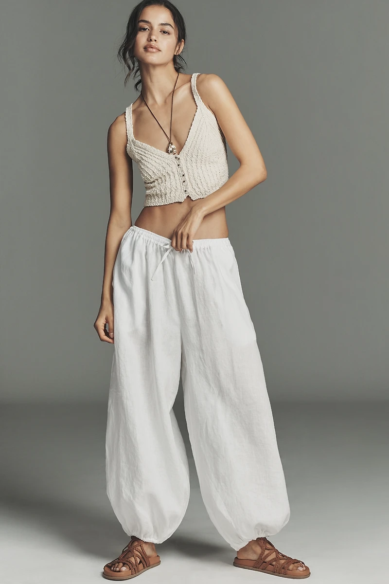 Self Contrast Linen Balloon Pants