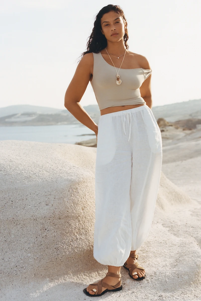 Self Contrast Linen Balloon Pants