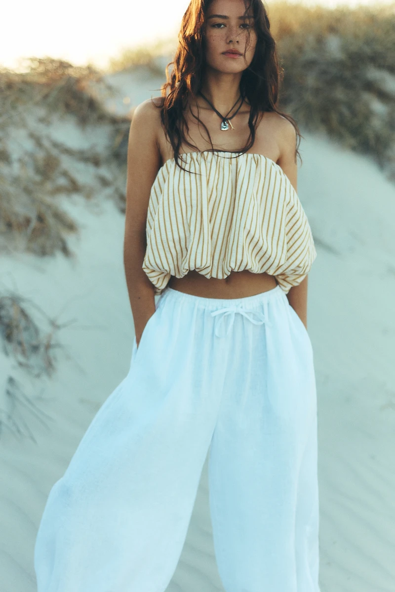 Self Contrast Linen Balloon Pants