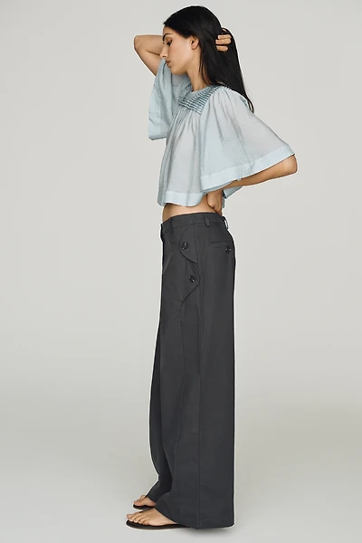 Self Contrast Rio Button Mid-Rise Wide-Leg Trousers