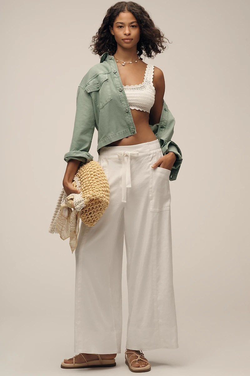 Maeve Linen Blend Pull-On Wide-Leg Pants