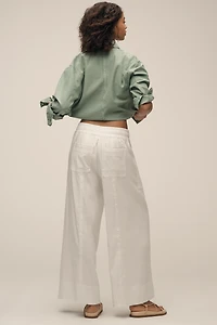 Maeve Linen Blend Pull-On Wide-Leg Pants