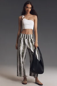 The Reese Printed Smocked Pull-On Barrel Pants by Pilcro