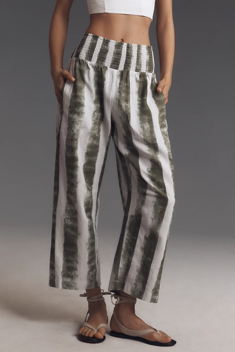 The Reese Printed Smocked Pull-On Barrel Pants by Pilcro