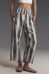 The Reese Printed Smocked Pull-On Barrel Pants by Pilcro