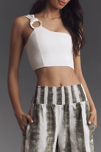 The Reese Printed Smocked Pull-On Barrel Pants by Pilcro