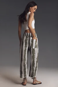 The Reese Printed Smocked Pull-On Barrel Pants by Pilcro