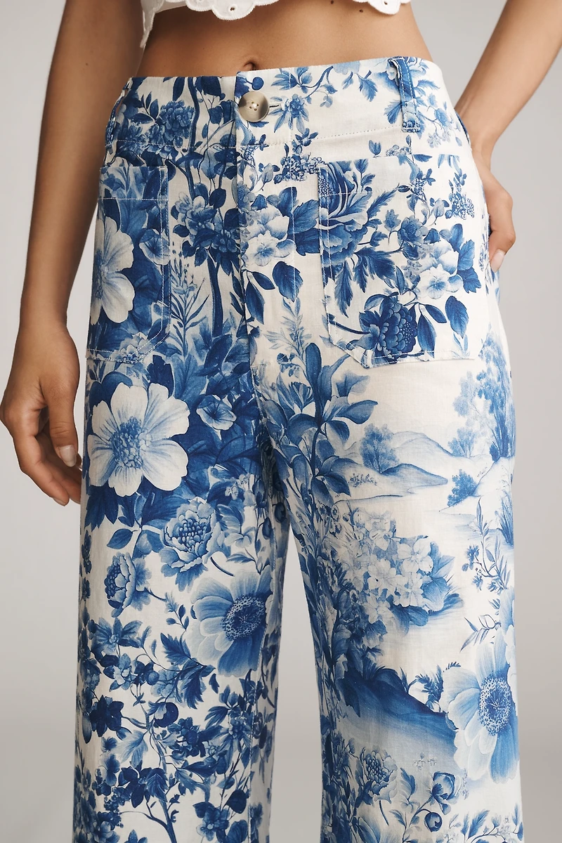 The Colette Printed Linen Blend Crop Wide-Leg Pants by Maeve