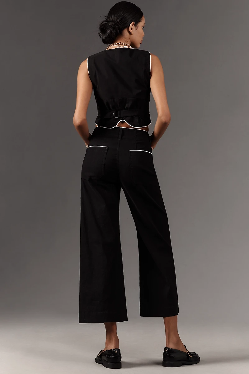 The Colette Magic Fabric Piped Crop Wide-Leg Pants by Maeve