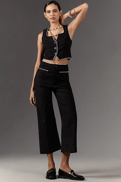 The Colette Magic Fabric Piped Crop Wide-Leg Pants by Maeve